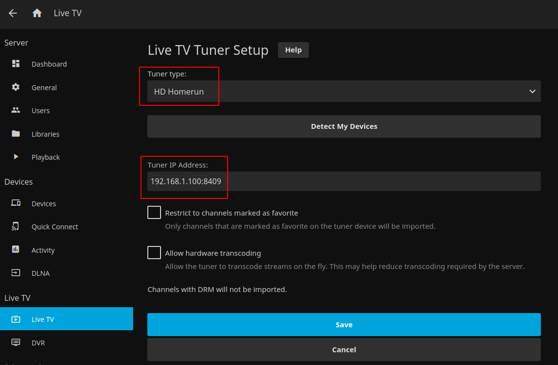 Jellyfin Live TV Tuner Setup